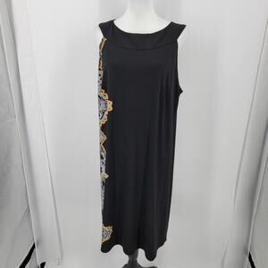 Maggie Barnes Dress Womens 1X 18/20W Paisley Sleeveless Black Yellow White